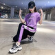 抹茶清歌 運(yùn)動(dòng)套裝女裝夏季圓領(lǐng)短袖T恤長(zhǎng)褲套裝寬松休閑兩件套跑步服套裝 紫色 2XL【125-130斤左右】