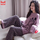 貓人（MiiOW）珊瑚絨睡衣女秋冬季新款半邊絨加絨加厚保暖冬天家居服套裝 上衣+褲子 L 適合100-120斤