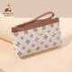 稻草人手拿包女新款印花百搭拉鏈長(cháng)款錢(qián)包大容量手包輕便小零錢(qián)包手機包 米白/卡棕20.5*3*11cm