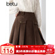 百圖betu女裝冬季新款半身裙燈芯絨紋理時(shí)尚百褶裙裙子2410T72 咖啡色 M