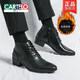 卡帝樂(lè )鱷魚(yú)（CARTELO）真皮馬丁靴男韓版英倫商務(wù)內增高中幫高跟尖頭發(fā)型師皮鞋高幫皮靴 62228黑色(冬季加絨保暖款) 40 標準皮鞋碼