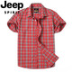 JEEP SPIRIT吉普短袖襯衫男純棉格子商務(wù)休閑方領(lǐng)男裝半截袖襯衣 2016 紅格 XL