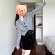 沐霓v領(lǐng)灰色蝴蝶結(jié)針織衫女春夏顯瘦百搭韓系獨(dú)特內(nèi)搭小衫長袖上衣 灰色 蝴蝶結(jié)設(shè)計感上衣 均碼