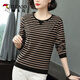 啄木鳥(niǎo)95棉長(cháng)袖t恤女2026新款條紋上衣中年媽媽裝春秋衣休閑打底衫外穿 903杏黑條紋長(cháng)袖 2XL 115-125斤