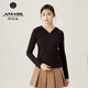 阿瑪施（AMASS）女裝休閑百搭長(zhǎng)袖連帽修身衛(wèi)衣女5300662 保暖-黑 L (4碼)