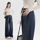 ARTFULMOM孕婦牛仔拖地褲2024新款秋冬無(wú)托腹春秋季外穿大碼直筒寬松闊腿褲 深藍色 L【建議：110-130斤】