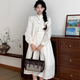 小野七天法式春季長(zhǎng)袖連衣裙子女春夏季2025新款氣質(zhì)絕美高級(jí)感收腰長(zhǎng)裙 刺繡提花連衣裙米杏色 M