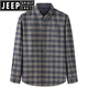 JEEP SPIRIT格子襯衫男長(cháng)袖大碼寬松加肥加大碼純棉磨毛特大胖子肥佬休閑襯衣 卡其 185(160-180斤)