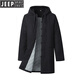 JEEP SPIRIT吉普冬季男士唐裝中長(cháng)款棉衣外套中國風(fēng)大衣寬松版亞麻厚棉服帽衫 2330黑色 XL 135-155斤左右