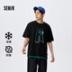 森馬短袖T恤男夏季涼感抗菌寬松上衣不規則印花情侶裝中性風(fēng) 黑色90001 165/84A/S