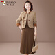 啄木鳥(niǎo)新中式媽媽秋裝連衣裙兩件套2024新款貴夫人中老年女春秋國風(fēng)套裙 咖啡色 [外披+內裙 兩件套] 2XL (適合100-115斤)