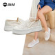 快樂(lè )瑪麗J&M 樂(lè )福鞋女休閑鞋2022春夏新款純色蕾絲松糕底內增高女鞋單鞋百搭一腳蹬戶(hù)外 米白色 35 225mm