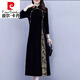 皮爾卡丹（pierre cardin）金絲絨連衣裙女士高貴洋氣春秋2024秋裝新款中年媽媽改良旗袍裙子 黑色 XL