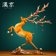 漢京銅梅花鹿客廳擺件喬遷新居禮品  辦公室裝飾 家居電視柜玄關(guān)擺件 躍鹿帝王黃長(cháng)24.5寬7高30厘米