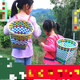小背簍兒童手工竹編背篼筐玩具彩色編織幼兒園游戲舞蹈道具收納筐-網(wǎng) 中號適合3-12歲