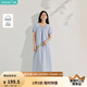 茵曼（INMAN）法式浪漫泡泡袖連衣裙2025夏季女裝新品溫柔風(fēng)系帶短袖長裙 天藍(lán)色 M