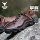 XGN登山鞋戶外頭層牛皮徒步鞋男春秋款防水防滑耐磨登山德國工藝攀峰 攀峰棕色 42