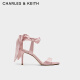 CHARLES&KEITH24春新品一字带缎面蝴蝶结绑带高跟鞋CK1-61720177 粉红色Pink 37