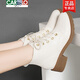 卡帝樂(lè )鱷魚(yú)（CARTELO）2025秋冬新款網(wǎng)紅短靴女中跟機車(chē)靴粗跟馬丁靴女靴 6118米白色絨里 37