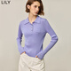 LILY【商場(chǎng)同款】秋新款極簡(jiǎn)風(fēng)POLO領(lǐng)修身顯瘦針織衫毛衣女款 802粉紫 XS