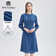 MY TENO春夏新款藍色雪紡連衣裙排扣木耳邊長(cháng)裙通勤修身高腰 藍色 M