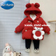A 21 FUNB女童羽絨棉服2025新款1歲寶寶春秋3兒童加厚公主外套冬季小童棉襖 中國紅 +同款包包 100