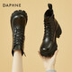 達(dá)芙妮（DAPHNE）馬丁靴女冬季新款女靴加絨加厚復(fù)古英倫風(fēng)高跟短靴冬款皮靴 黑色 加絨 跟高6.5cm 38 (240mm) 標(biāo)準(zhǔn)碼