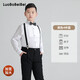 蘿卜唄唄（LUOBOBEIBEI）胖版男童禮服套裝春款中大童加肥加大襯衫背帶褲 黑色四件套 150 