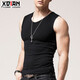續點(diǎn)無(wú)袖背心男棉寬肩v領(lǐng)健身運動(dòng)針織修身緊身打底衫馬甲夏無(wú)袖t恤男 黑色 XL 碼128-138斤左右修身版型