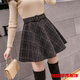 口旋新款格子毛呢秋冬短裙女網(wǎng)紅半身裙高腰A字顯瘦百搭百褶蓬蓬傘裙 黑格+帶安全 M 165