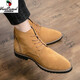 西域駱駝馬丁靴男真皮英倫風(fēng)高幫皮鞋翻毛短靴內增高切爾西尖頭磨砂工裝靴 7806黃色 牛皮反絨皮 40