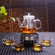 禾艾蘇（heisou） 高硼硅耐熱玻璃茶壺功夫茶具智能恒溫熱水壺煮茶爐家用泡茶器 圓肚蒸茶壺700ml+4個(gè)杯子+電熱爐