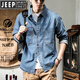 JEEP SPIRIT牛仔襯衫男長(cháng)袖韓版潮流感男裝工裝襯衣寬松日系夏季休閑外套 淺藍色 L