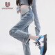 孕尚孕婦褲子春秋外穿時(shí)尚顯瘦窄版直筒褲孕早期高腰托腹褲九分牛仔褲 淺藍【春秋款】 L【建議110～130斤】