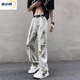 依心男破洞牛仔褲男夏季薄款潮流美式高街修身顯瘦韓版ins直筒休閑褲子 淺藍(lán)【高質(zhì)量】 L