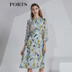 PORTS寶姿春夏新品女裝七分袖收腰顯瘦連衣裙LM8D058MPP095 奶綠色印花 L (8)