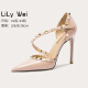Lily Wei【南风知意】2024夏季新款铆钉裸色高跟鞋性感尖头凉鞋女 裸粉色【跟高10cm】 37