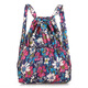 暢印中老年出行方便大容量防水背包女抽繩束口袋花布包雙肩包買(mǎi)菜購物 藍色大花