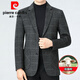 皮爾卡丹（pierre cardin）雙面呢西服外套男秋冬新款中年小西裝休閑羊毛單西上衣 2218款-灰格 3XL (190) 碼-建議體重180-190斤