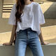 芭布笛純棉白色t恤女夏裝寬松五分袖打底衫內搭學(xué)生白t上衣潮 白色 L 建議100-115斤