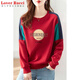 LOVER RUCCI100%純棉圓領(lǐng)衛衣女長(cháng)袖T恤春秋款寬松拼接全棉文藝上衣ins潮 紅色MOON M 100-120斤