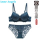 Anne Angels內衣女聚攏深V文胸套裝2023新款加厚小胸蕾絲收副乳防下垂胸罩女 孔雀藍. 80B 36B