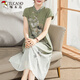 啄木鳥(niǎo)（TUCANO）媽媽夏裝洋氣質(zhì)改良旗袍裙母親節中年女雪紡連衣裙子中老年國風(fēng) 綠色 3XL （建議115-130斤）