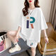 UZSC棉短袖短褲套裝女夏季2025新款印花寬松顯瘦休閑運動(dòng)兩件套 白色套裝[大R字母] 3XL  建議140-160