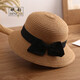 斌彩草帽女夏天百搭遮陽(yáng)帽防曬帽太陽(yáng)帽出游度假海邊大沿帽可折疊涼帽 卡其色（蝴蝶結草帽） 成人款（55-58CM）有防風(fēng)繩