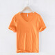 極麻做舊毛邊薄款V領(lǐng)竹節棉短袖T恤男士休閑薄款修身百搭男T恤衫 橙色 2XL