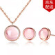 timebetter 天然芙蓉石銀項鏈女圓形小眾設計 粉晶鎖骨鏈浪漫幸運本命年禮物 套1/天然芙蓉石銀項鏈+耳釘 40+5cm