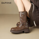 達芙妮（DAPHNE）馬丁靴女2024爆款春季復古百搭騎士靴網紅中筒加絨西部牛仔靴女 棕色【美拉德中筒靴】 37