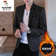 啄木鳥(niǎo)（TUCANO）男士休閑西服上衣男春秋季加厚外套韓版修身小西裝單西裝男款 613黑色加絨款 XL 115-130斤左右