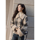謎秀復古格子毛呢外套女2026冬季羊羔毛領(lǐng)寬松呢子大衣 復古黑杏 常規 S
